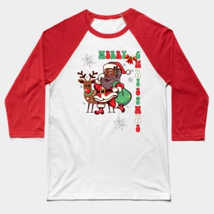 Merry Christmas Santa & Reindeer Baseball T-Shirt